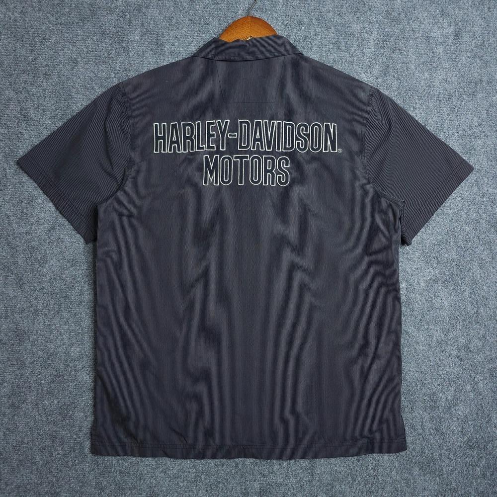 Harley Davidson Button Up Shirt Mens Medium Black Pinstripe Embroidered Logo - Picture 5 of 9